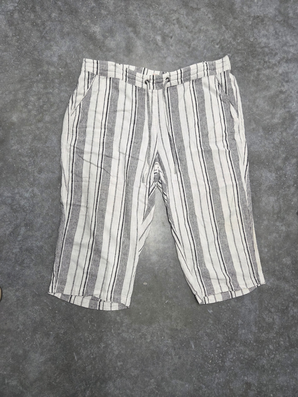 Per Se Striped Capris White Gray Linen Blend Summer Size 1X